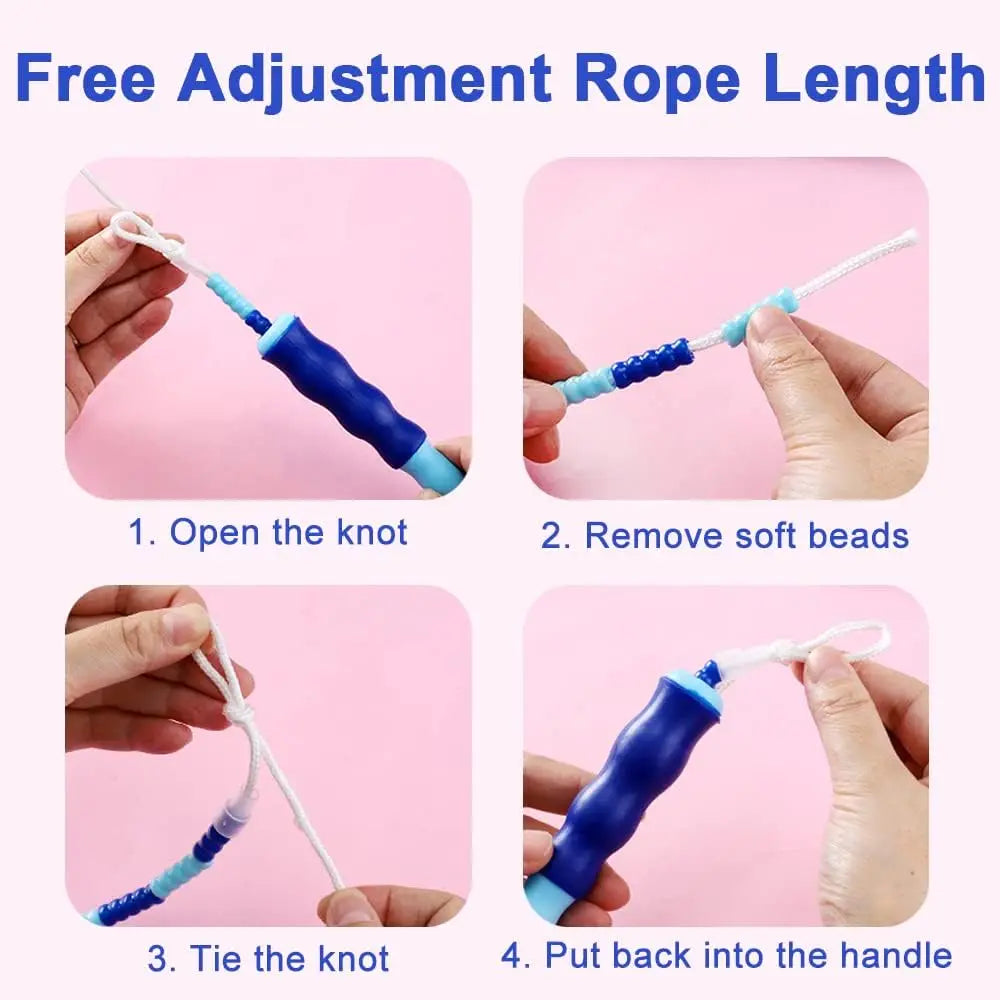 Soft Beaded Jump Rope for Kids Women, Tangle-Free Skipping Rope, Adjustable Jumprope, Workout Jump Rope