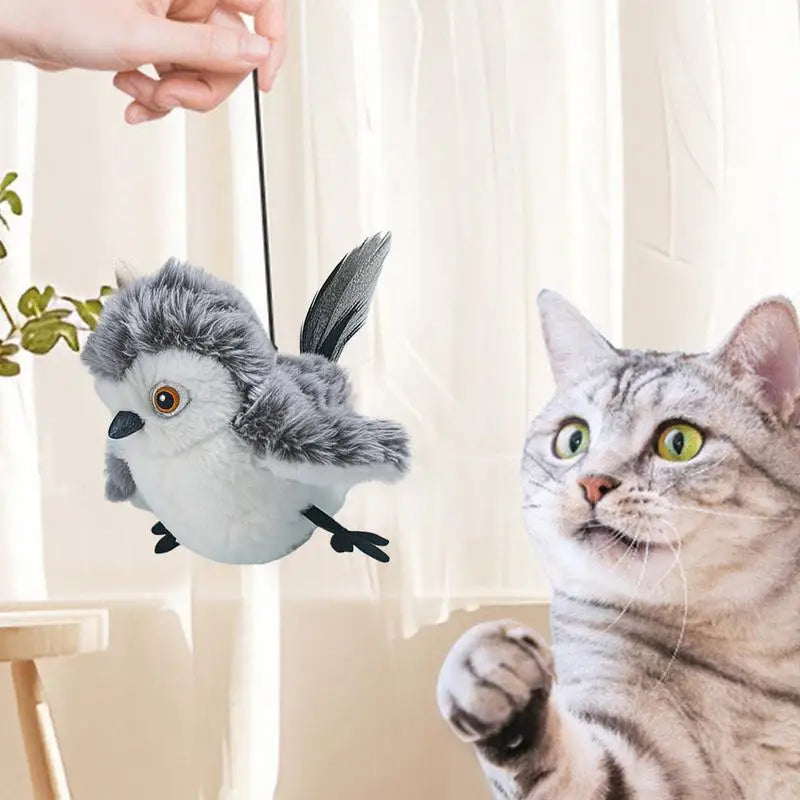 Flapping Bird Cat Toy Touch-Activated Lifelikes Sparrow Snowy Owl Chirping Cat Toy For Indoor Interactive Relieve Boredom