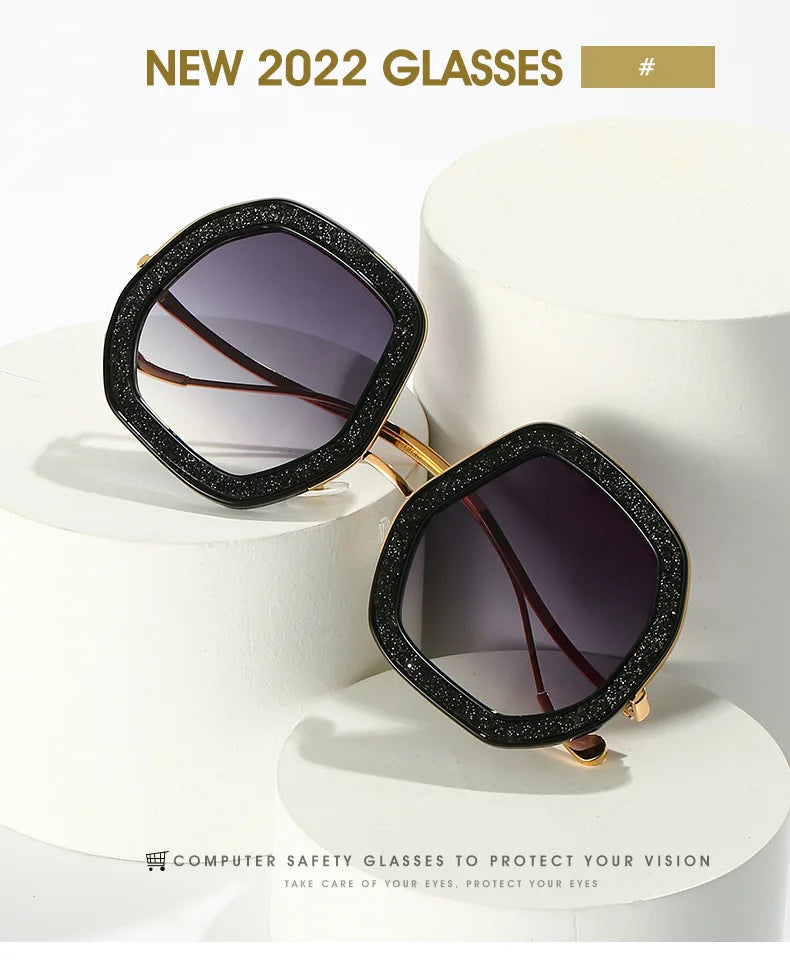Big Frame Crystal Sun Glasses Women Cooling Designer Women Luxury Shades Lunette De Soleil Femme Googles Sunglasses Women 2022