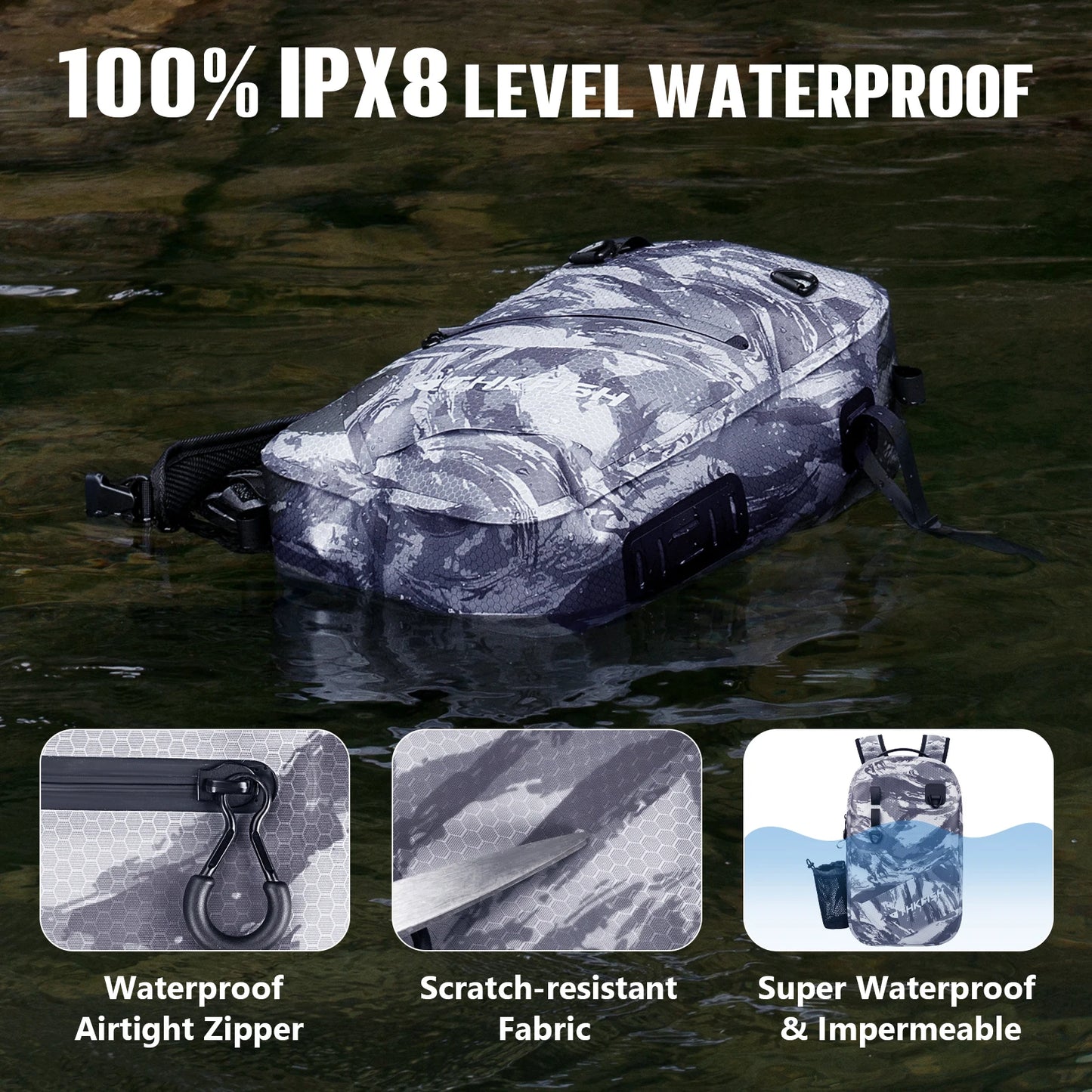 THKFISH IPX8 Waterproof Fishing Backpack Fly Fishing Bag Brown Fishing Tackle Storage Bags Outdoor Climbing Hiking Backpacks