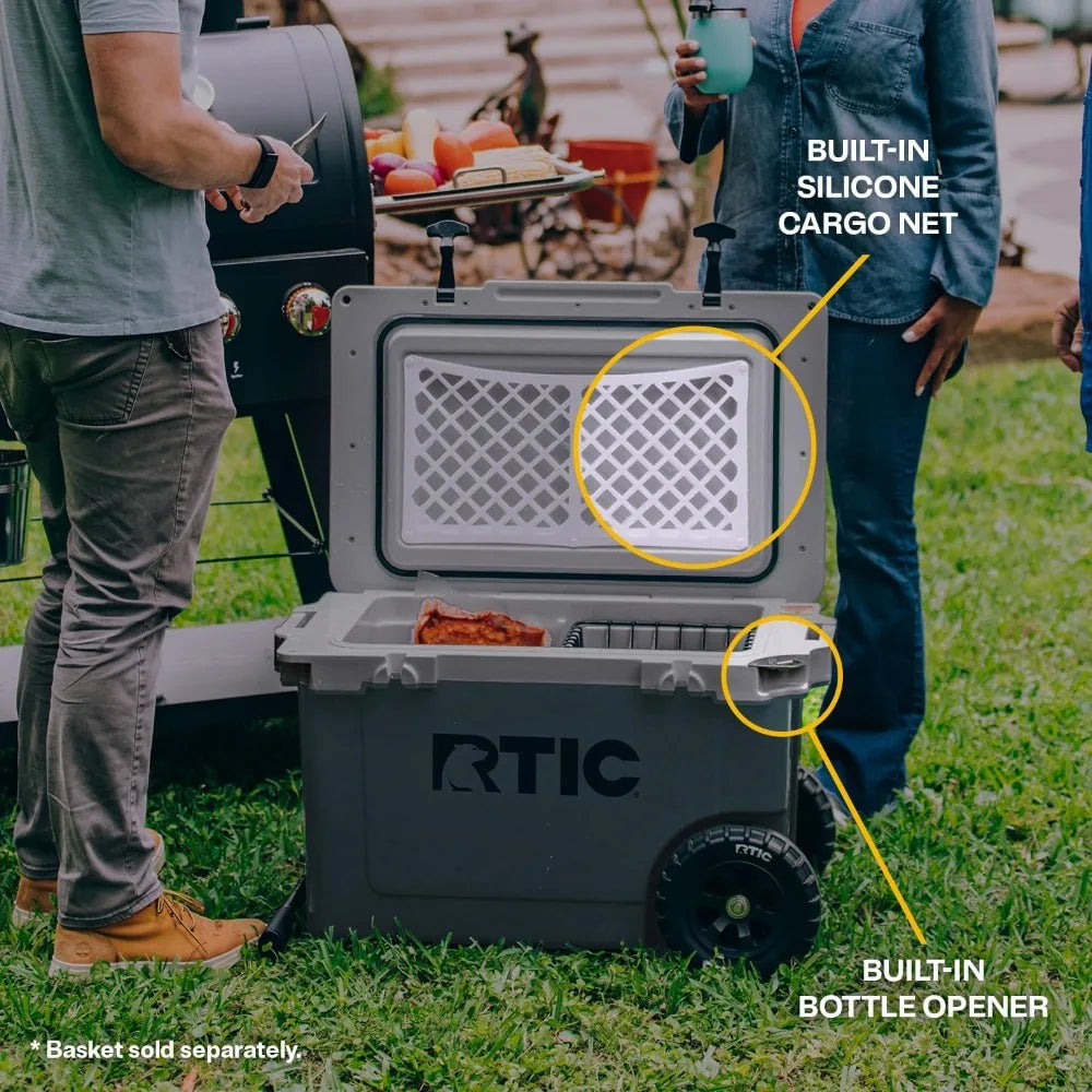 52 Quart Ultra-Light Wheeled Hard Cooler Insulated Portable Ice Chest Box for Beach, Drink, Beverage, Camping, Picnic, Fishing,