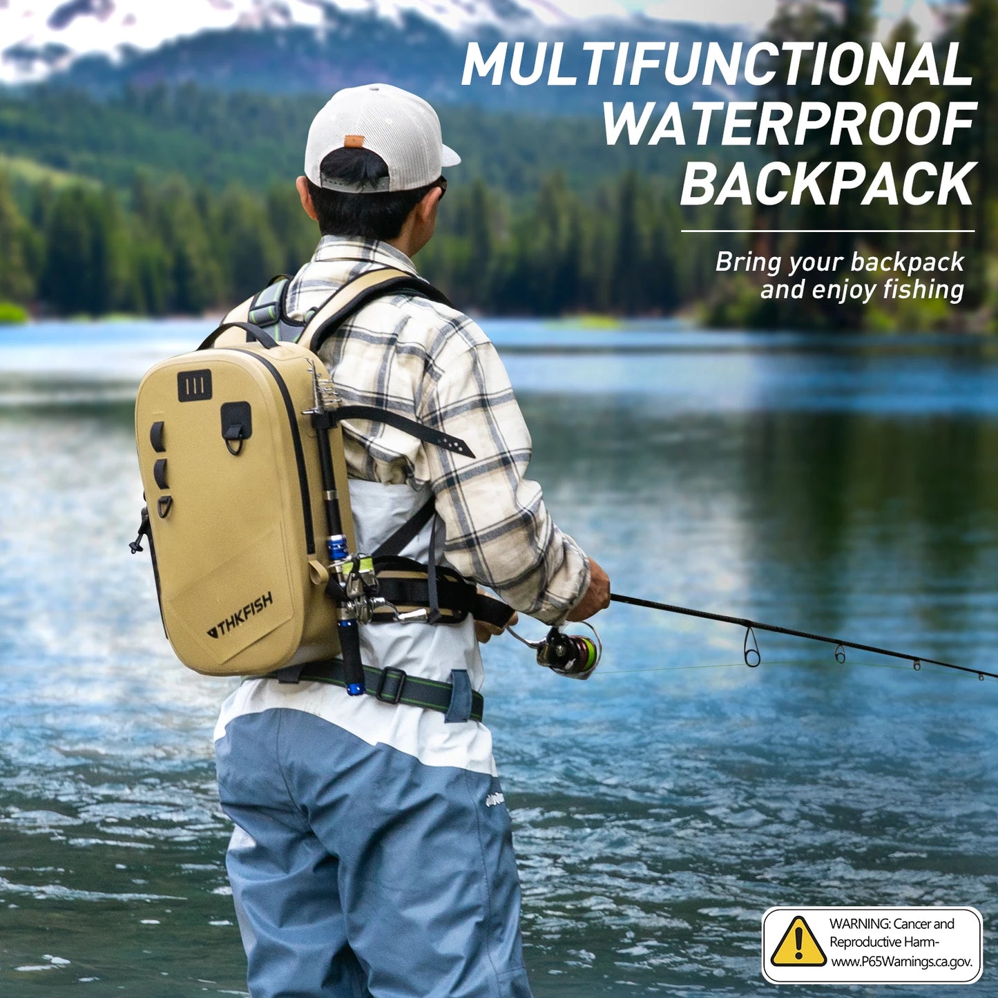 THKFISH IPX8 Waterproof Fishing Backpack Fly Fishing Bag Brown Fishing Tackle Storage Bags Outdoor Climbing Hiking Backpacks