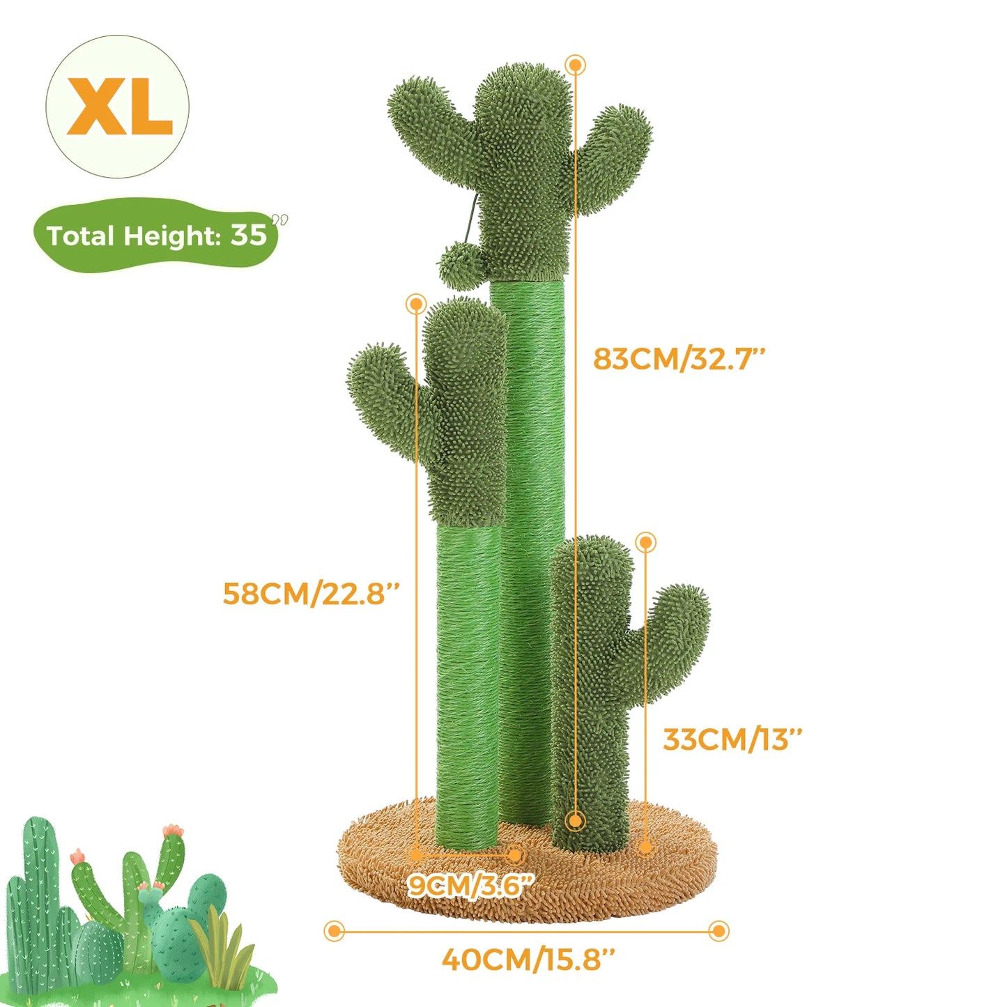 Cactus Cat Tree with Lagre Condo, Hammock, Dangling Ball, Small Cat Tower, Cat Scratching Post for Indoor, Cat Toys