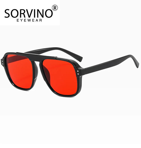 SORVINO Oversized Red Square Rivets Sunglasses Women Vintage Brand Designer Men Yellow Sun Glasses Driver Shades Anti Blue Light