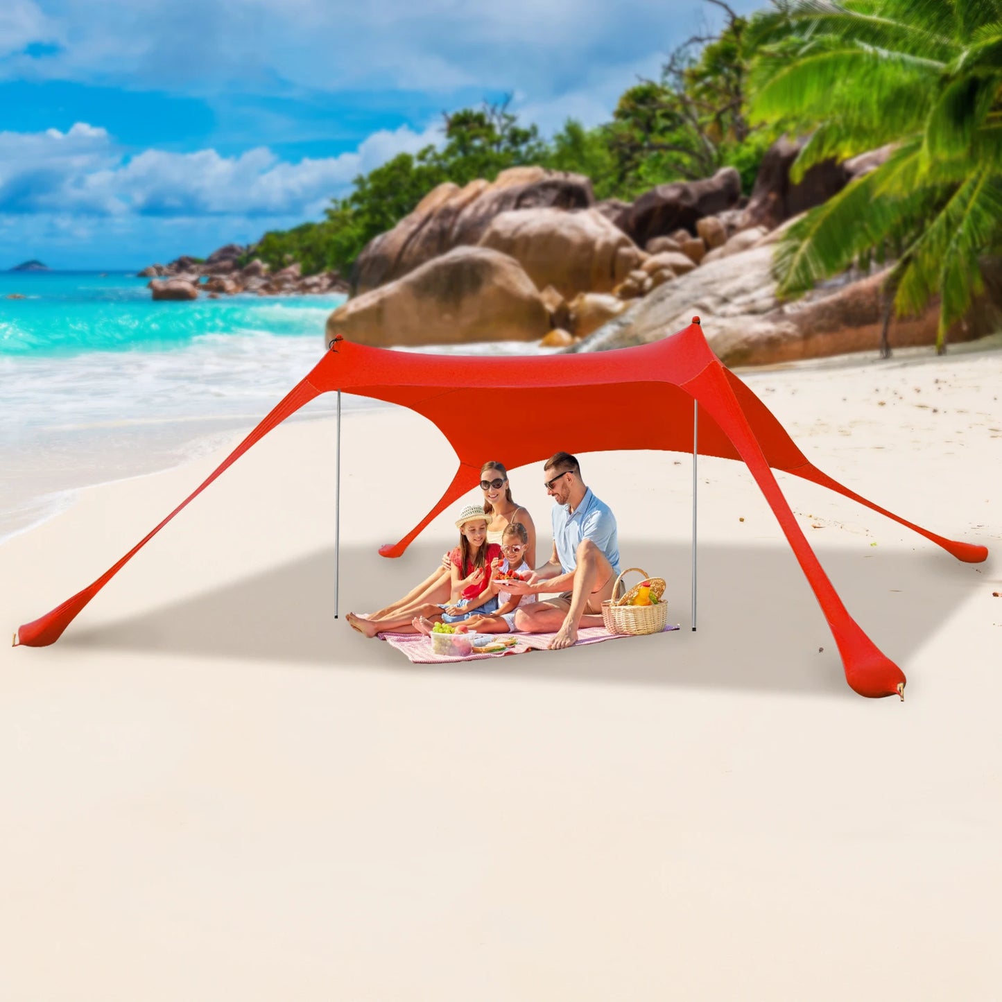 Red 2m * 1.6m Beach Elastic Sunshade Outdoor Tent for Beach Camping For 2-3 People For Beach Camping Fishing Backyard Picnic