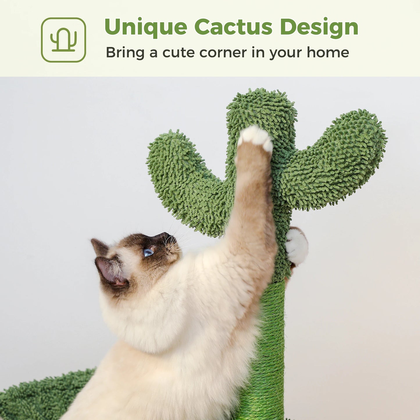 Cactus Cat Tree with Lagre Condo, Hammock, Dangling Ball, Small Cat Tower, Cat Scratching Post for Indoor, Cat Toys