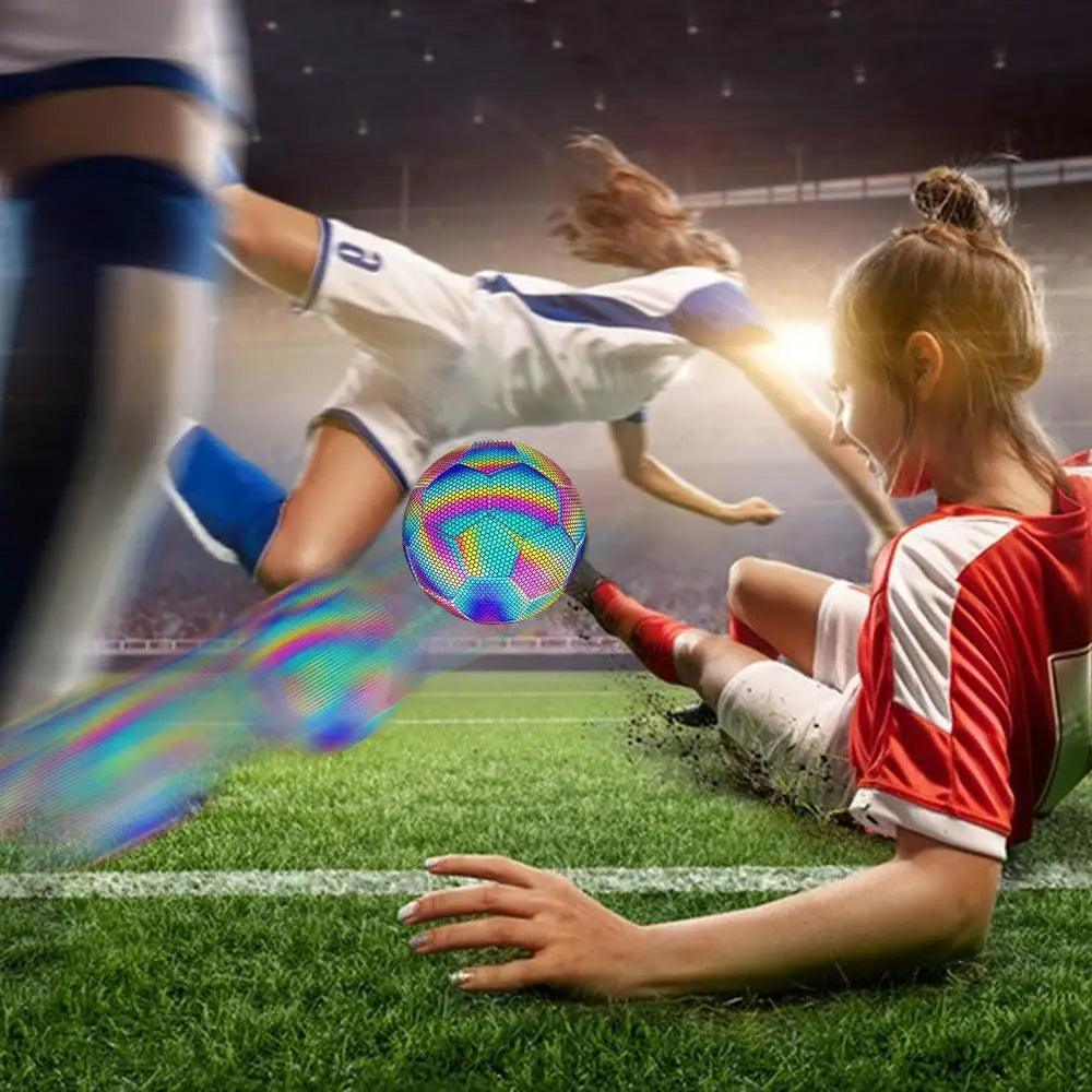 Reflective Football Holographic Luminous Soccer Ball Night Outdoor Sports Glowing Standard Soccer Size 4/5 for Training