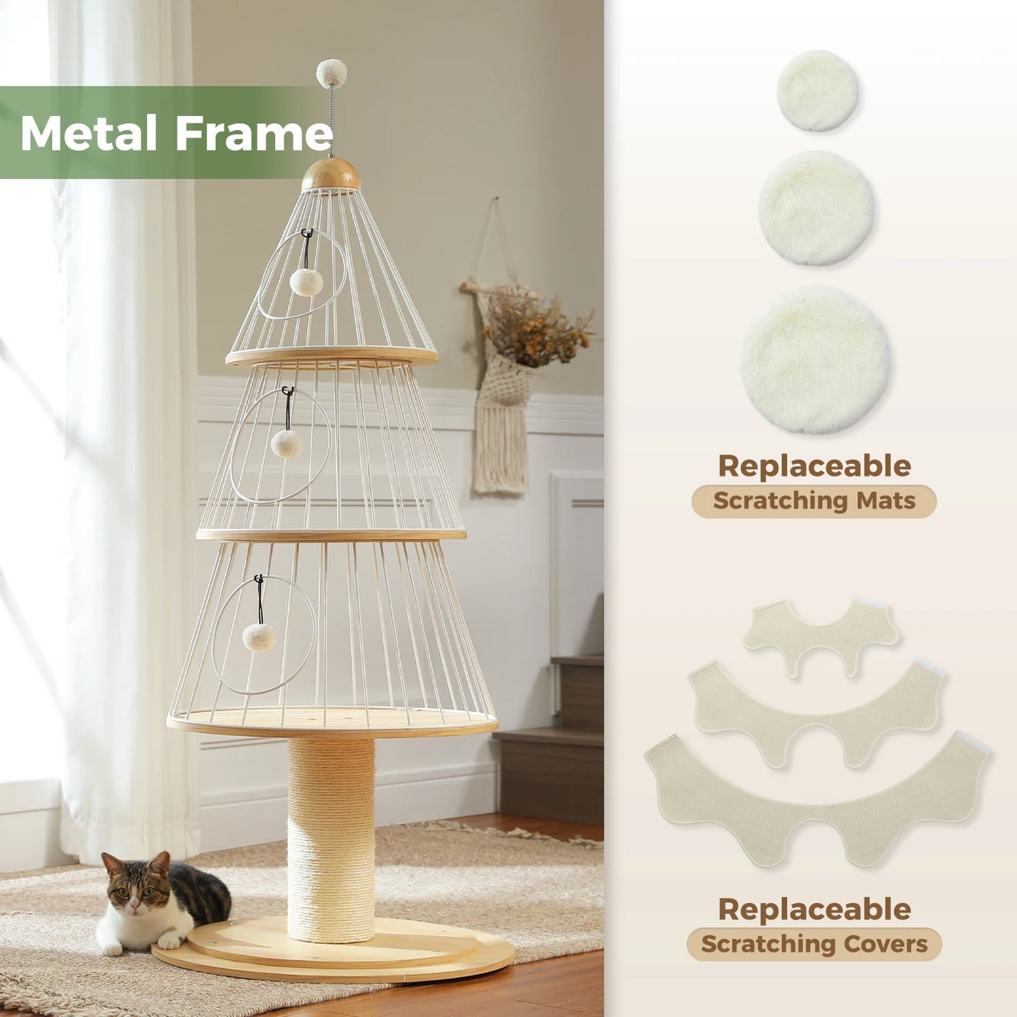 Christmas Cat Tree with 3 Cozy Condos, Sisal Scratching Post, Multi-Level Cat Tower, Cat House Bed for Indoor, Cat Furniture