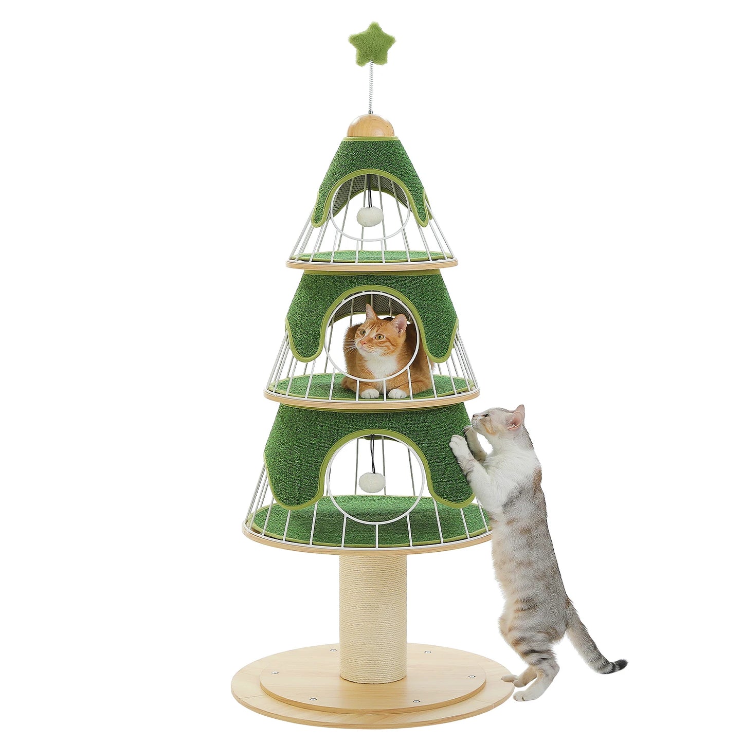 Christmas Cat Tree with 3 Cozy Condos, Sisal Scratching Post, Multi-Level Cat Tower, Cat House Bed for Indoor, Cat Furniture