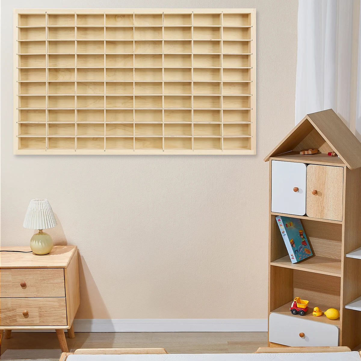 80 Grids for Hot Wheels Diecast Car Matchbox 1/64 Wood Display Shelf Toy Storage