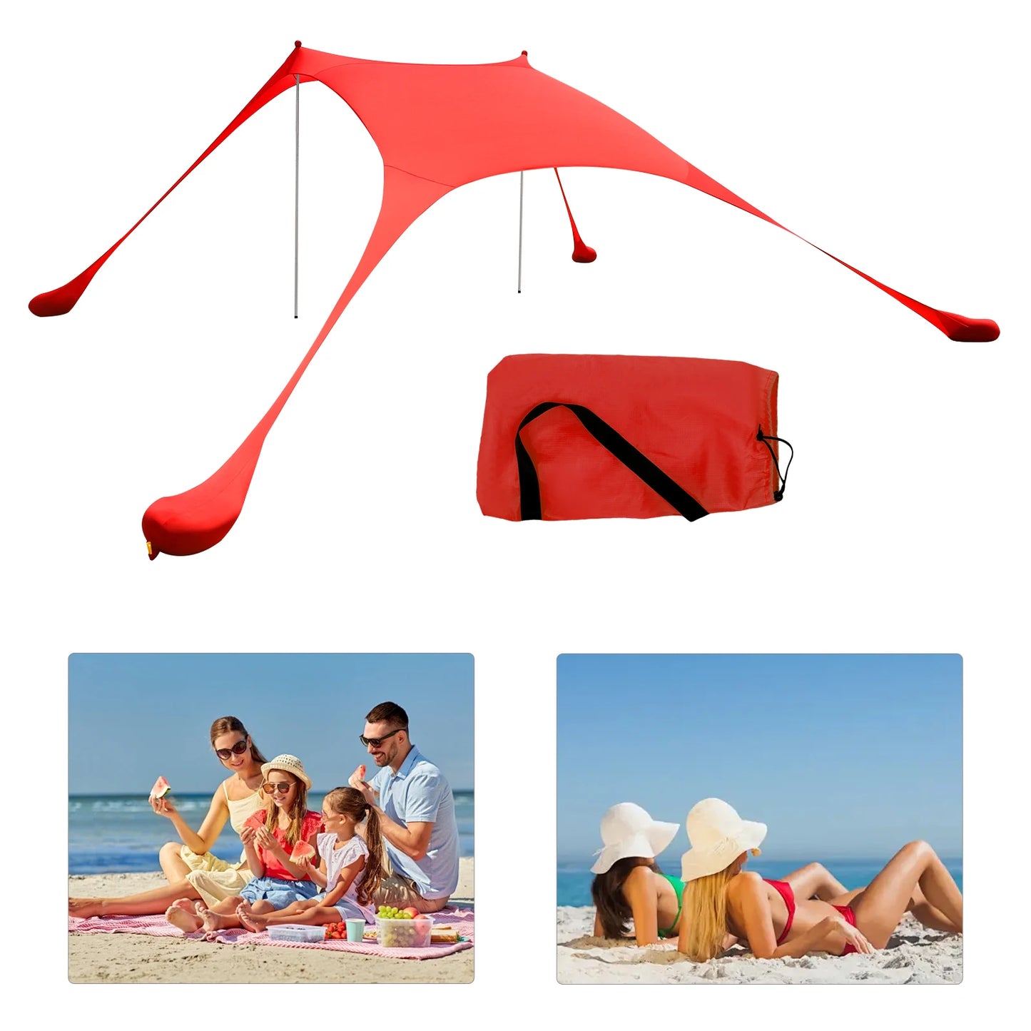 Red 2m * 1.6m Beach Elastic Sunshade Outdoor Tent for Beach Camping For 2-3 People For Beach Camping Fishing Backyard Picnic