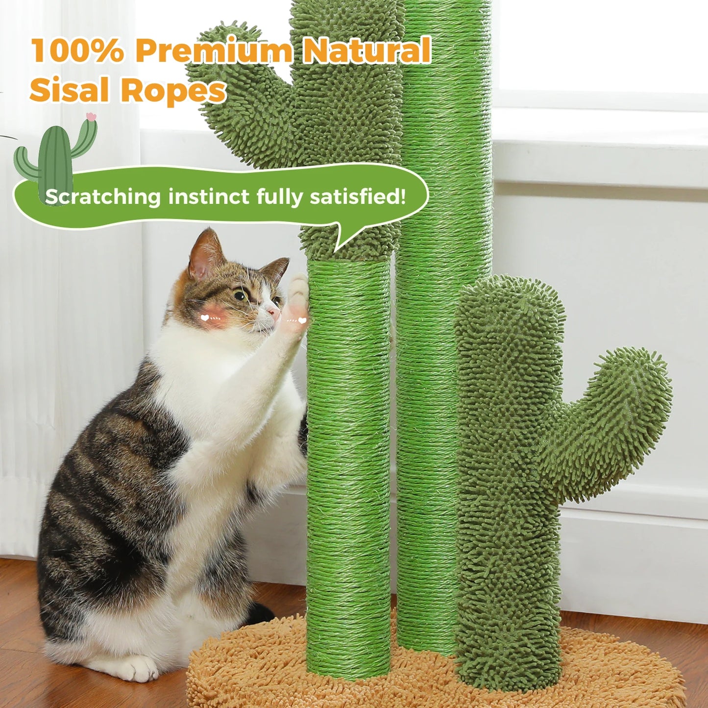 Cactus Cat Tree with Lagre Condo, Hammock, Dangling Ball, Small Cat Tower, Cat Scratching Post for Indoor, Cat Toys