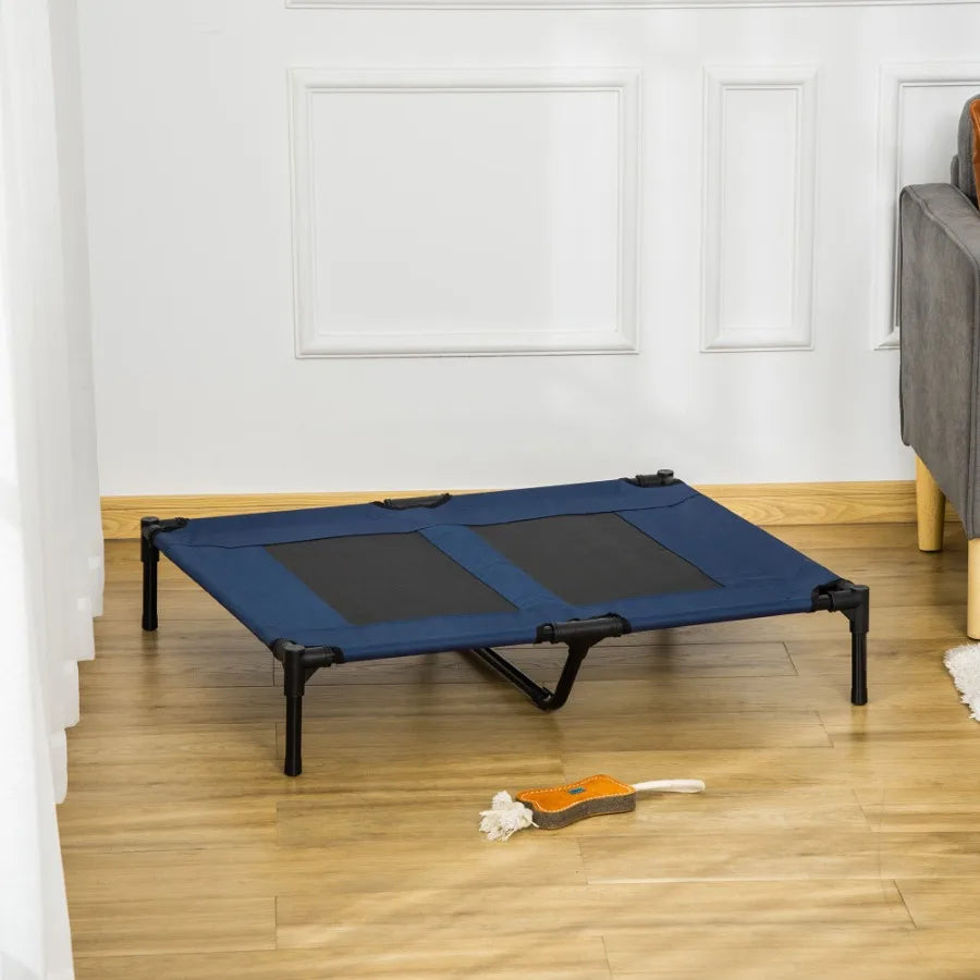 PawHut 36 x 30 Elevated Cooling Summer Dog Cot Pet Bed With Mesh Ventilation Blue