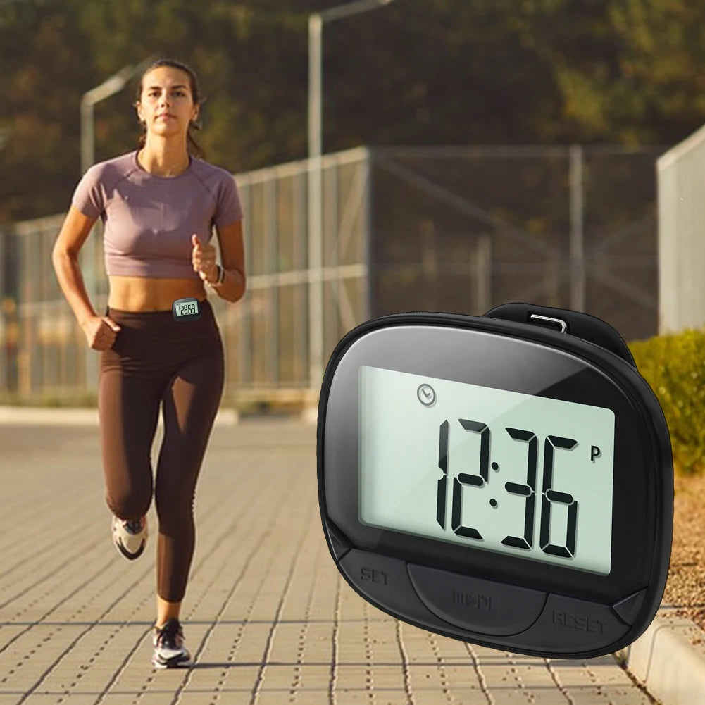 Clip-On Pedometer Electronic Pedometer Large Screen Simple Step Tracker Multifunctional for Adults Seniors Dog