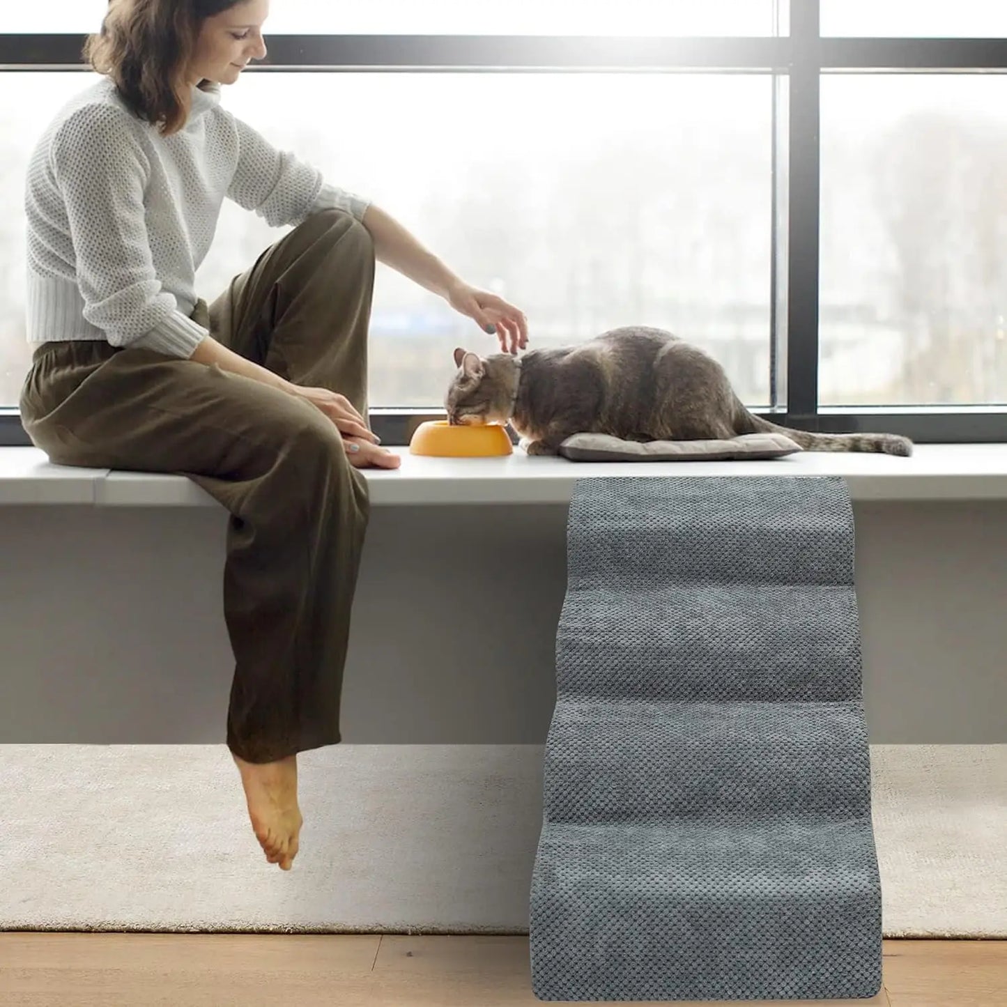 Dog Stairs For Small Dogs - High Density Foam Dog Ramp, Extra Wide Pet Steps With Non-Slip Bottom For High Beds, Couche And