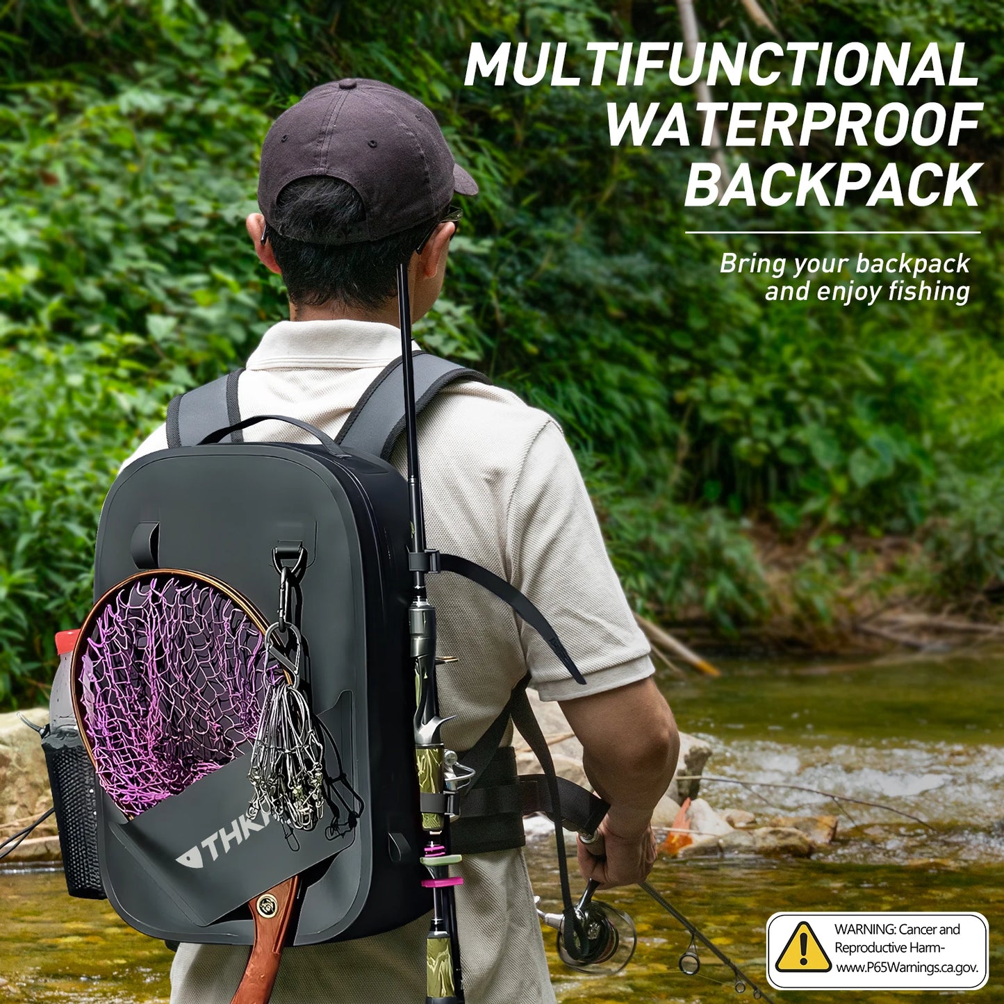 THKFISH IPX8 Waterproof Fishing Backpack Fly Fishing Bag Brown Fishing Tackle Storage Bags Outdoor Climbing Hiking Backpacks