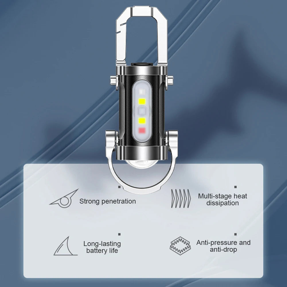 COB LED Keychain Flashlight Multifunctional Pocket Flashlight USB Rechargeable Portable Keychain Torch for Camping Hiking