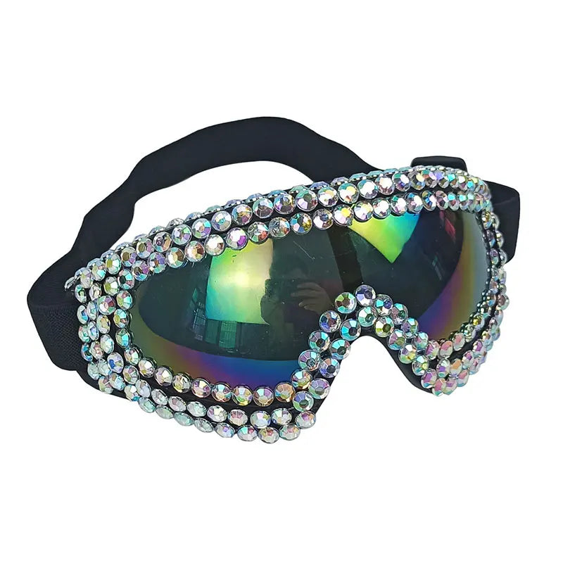Steam Punk Diamond Decor Sun Glasses Holiday Carnival Illusion Goggles Oversize Snowing Eyewear Siamese Luxury Ski Goggles