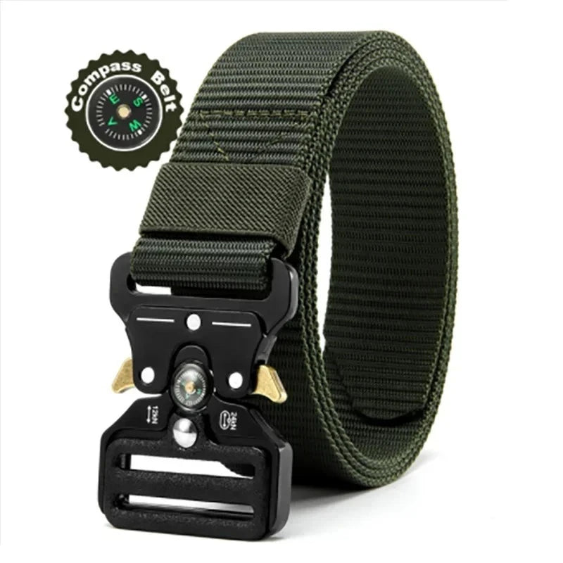 Compass Multi-Function Outdoor Tactical Belt for Men and Women Durable Quick-Dry Canvas Nylon Webbing Hiking Camping Sport Gear