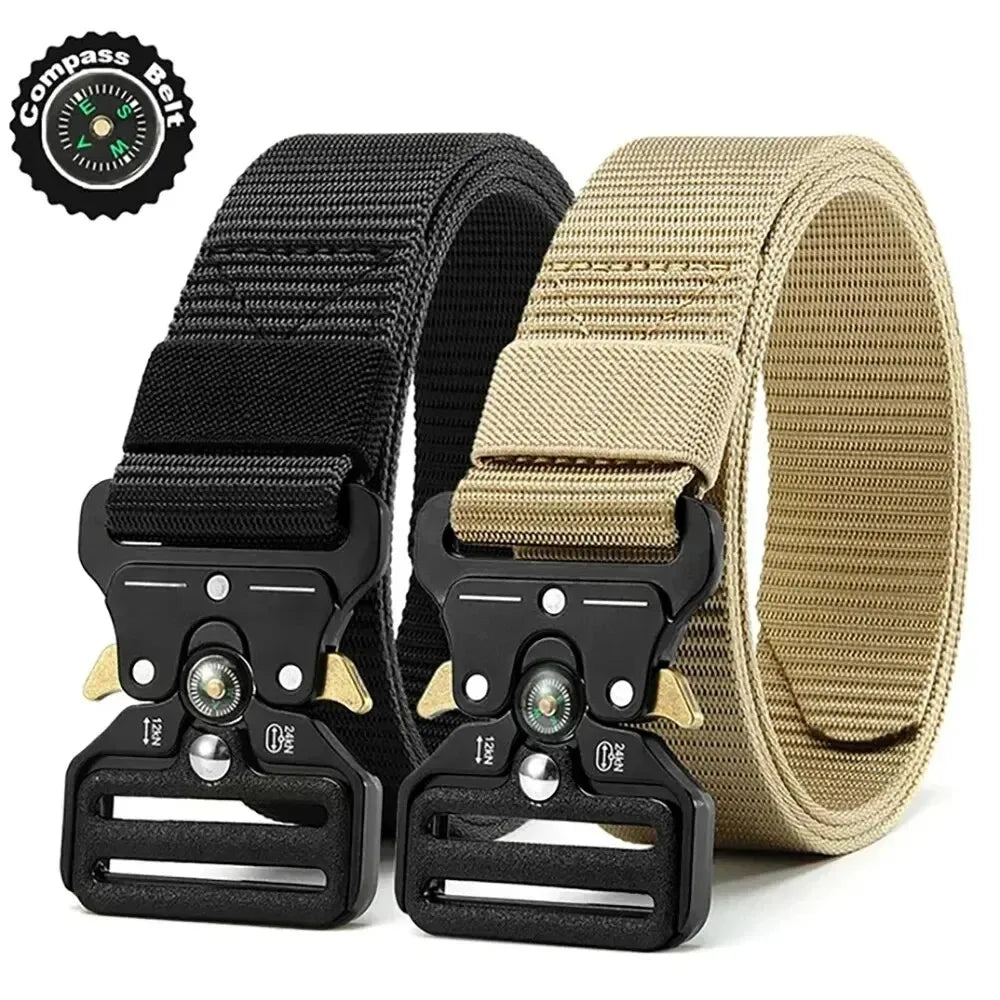 Compass Multi-Function Outdoor Tactical Belt for Men and Women Durable Quick-Dry Canvas Nylon Webbing Hiking Camping Sport Gear