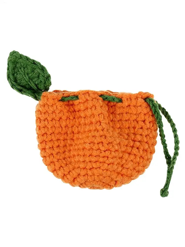 Orange Coin Purse Crochet Drawstring Bag Cute Drawstring Orange-Shaped Cute Wallet Crochet Tangerine Bag For Coin Chargers
