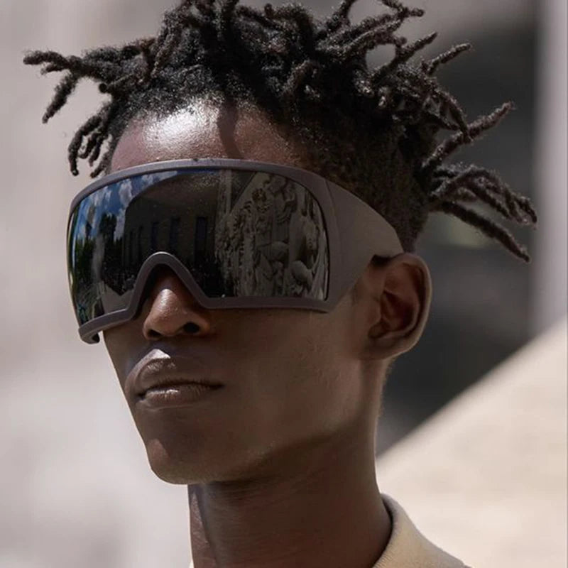 Oversized Punk One-piece Wrap Around Sunglasses Goggle Women Men Sun Glasses Female Surround 2000'S Shades Eyewear