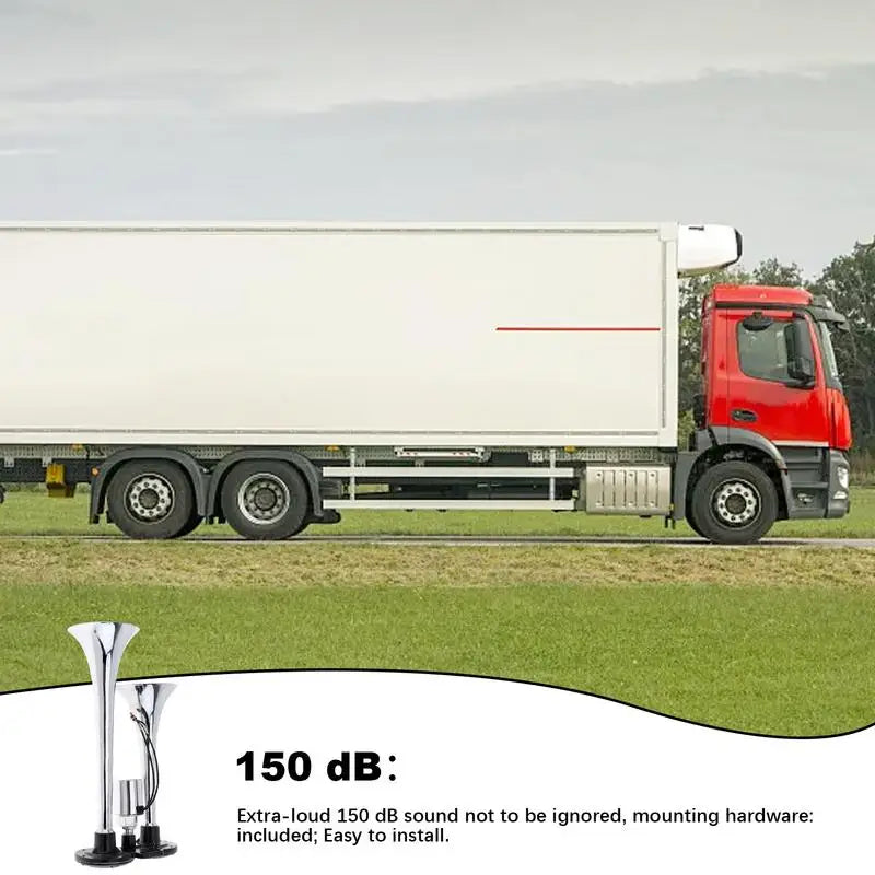 Semi Truck Air Horn Car Air Horn Dual Trumpet 150db Super Loud Motorcycle Train Horn Electric Impact Air Horn For Any 12/24v