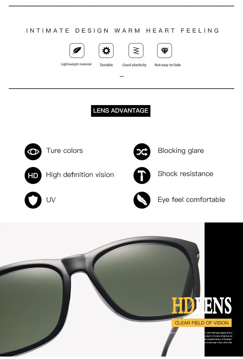 Sports Polarized Sunglasses Men Women Classic Square Plastic Driving Sun Glasses Male Fashion Black Outdoor Shades UV400