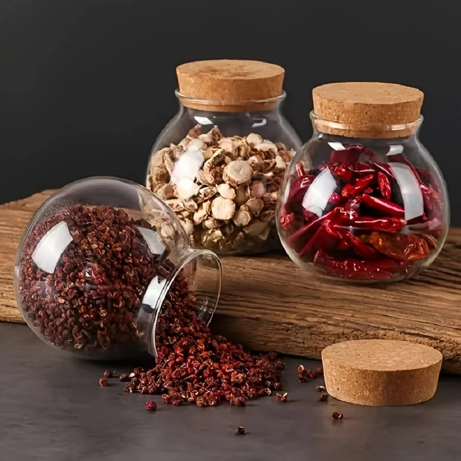 500ml/17 oz Clear Glass Bottles with Cork Stopper-Empty Refillable Round Food Flower Tea Candy Seasoning Storage Container Jars