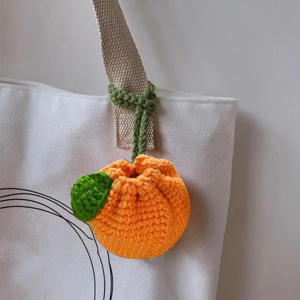 Orange Coin Purse Crochet Drawstring Bag Cute Drawstring Orange-Shaped Cute Wallet Crochet Tangerine Bag For Coin Chargers