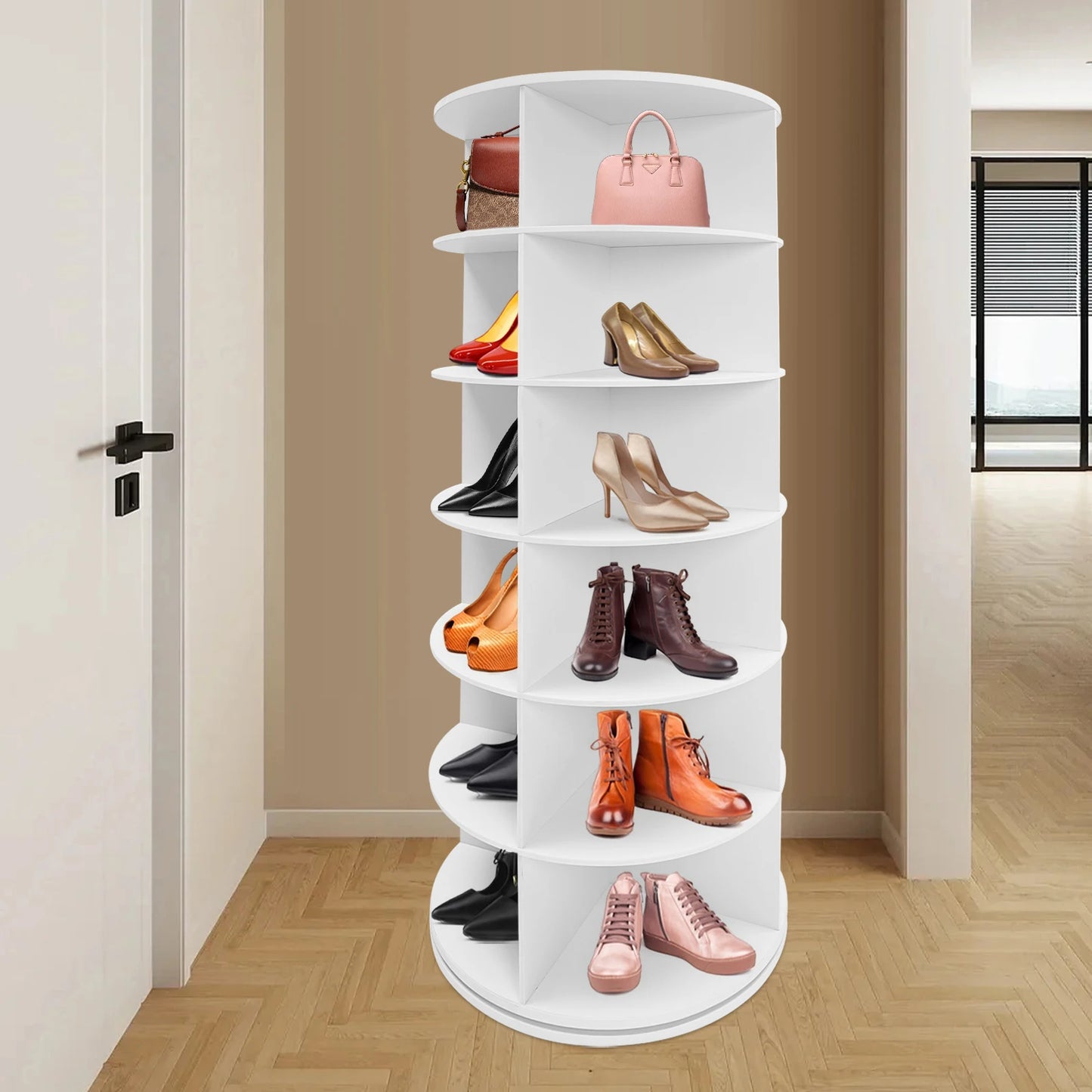 24 Pairs 6-Tier White Rotating Shoe Rack Free Standing Shoe Rack Shoe Organizer for Entrance Livingroom Bedroom Cloakroom
