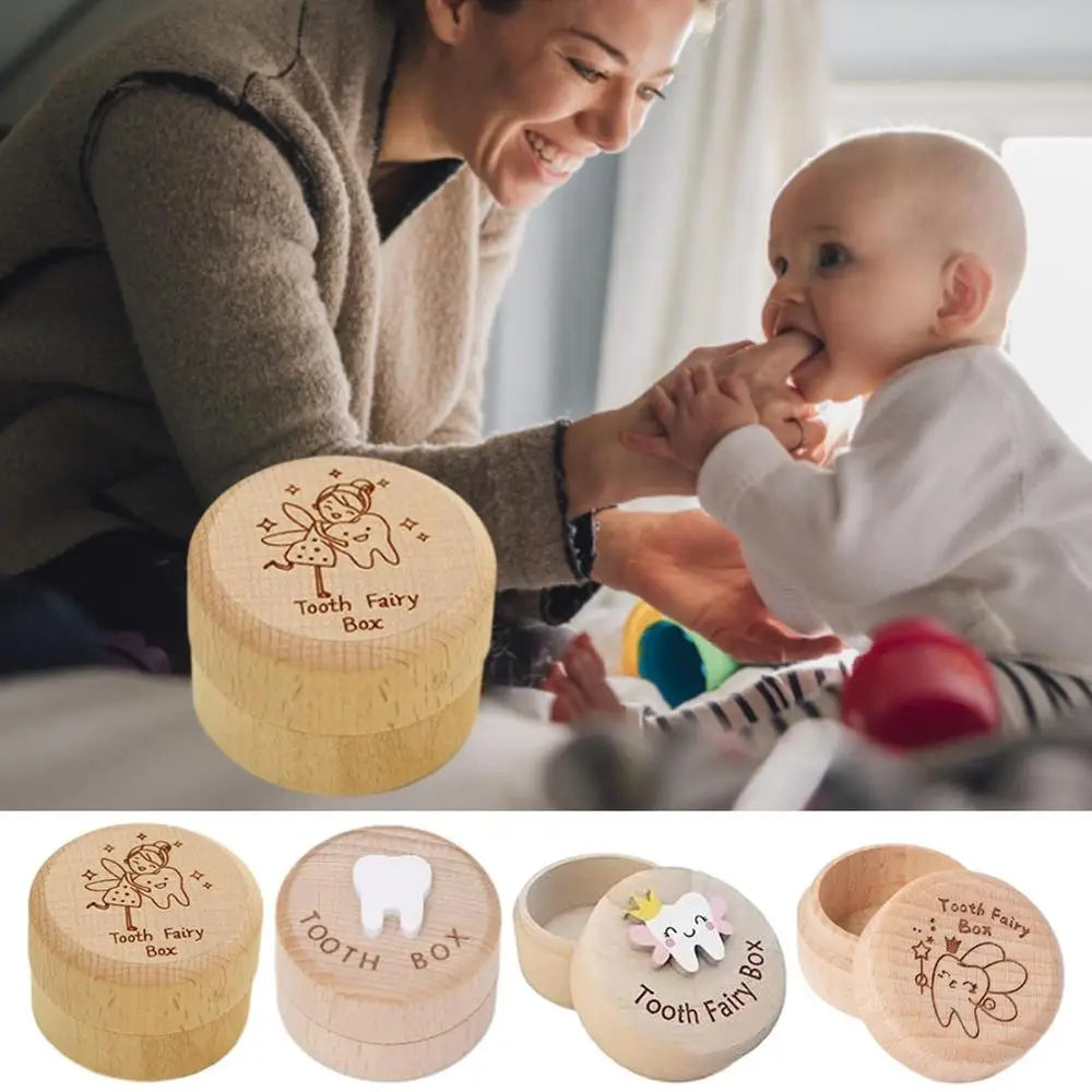 Baby Wooden Boxes Tooth Box Wooden Memory Box For Tooth Cute Carved Teeth Container Fairy Gifts Keepsake Gift For Baby