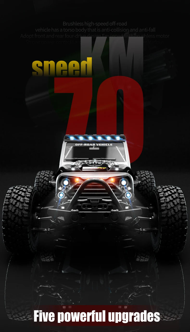 16103 PRO RC Offroad 4x4 70KM/H High-Speed RC Car 2.4GHz Brushless Motor, 1:16 4WD Off-road Climbing Vehicle Wtith LED Light