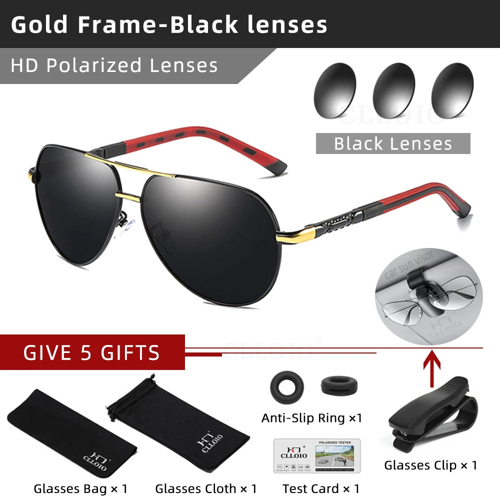 CLLOIO Men Classic Aluminum Polarized Sunglasses Women Driving Glasses Pilot Sun Glasses Brand Designer Male Vintage Sunglasses