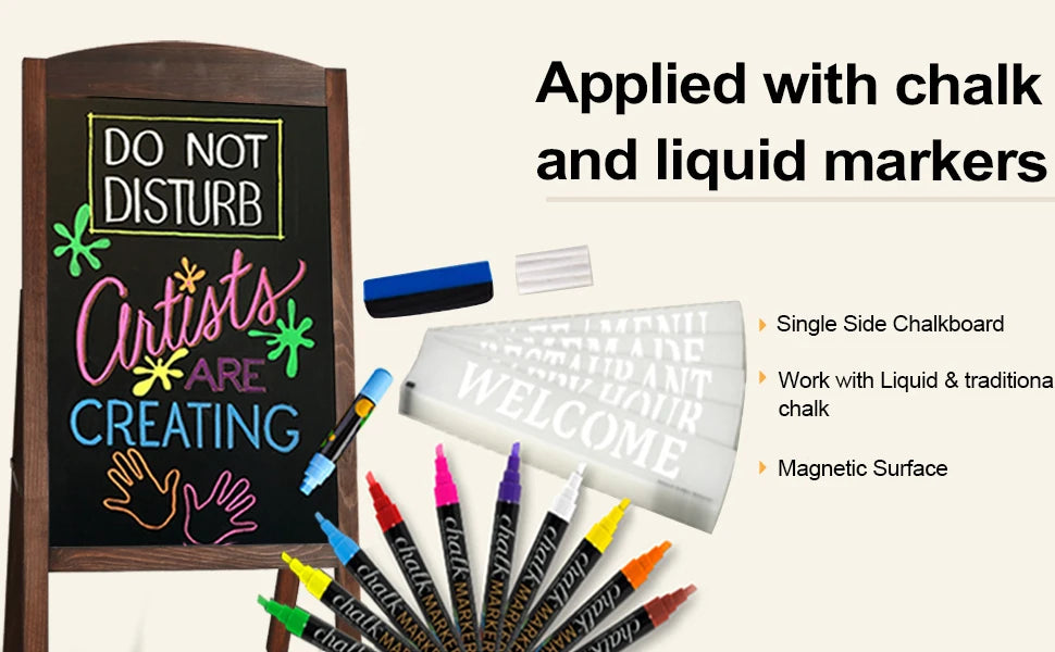 Wooden A-Frame Sign Freestanding Message Chalkboard Sidewalk Blackboard