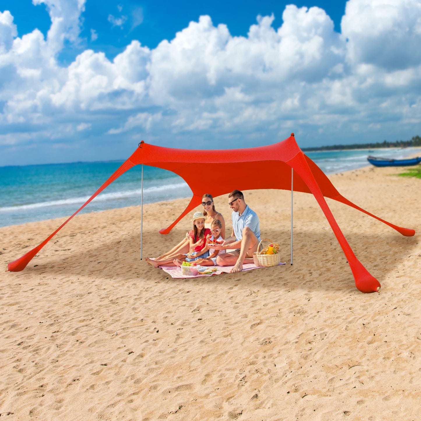 Red 2m * 1.6m Beach Elastic Sunshade Outdoor Tent for Beach Camping For 2-3 People For Beach Camping Fishing Backyard Picnic
