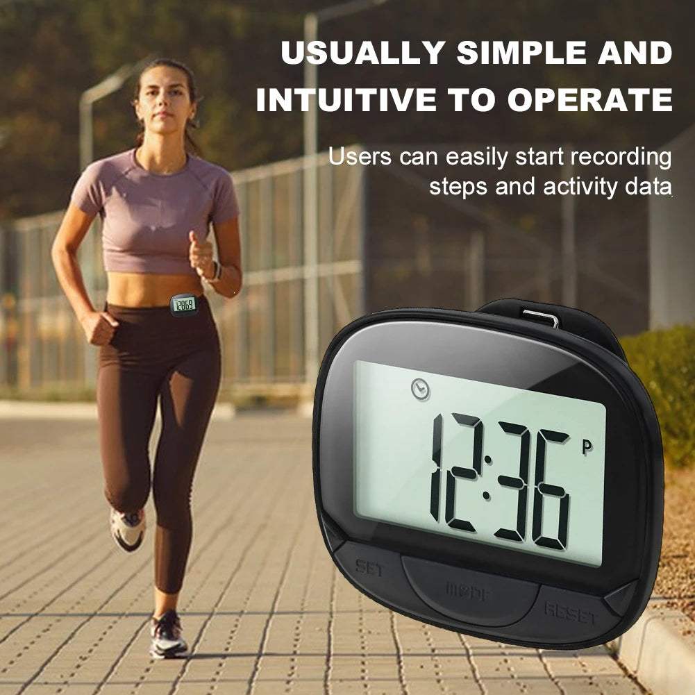 Clip-On Pedometer Electronic Pedometer Large Screen Simple Step Tracker Multifunctional for Adults Seniors Dog