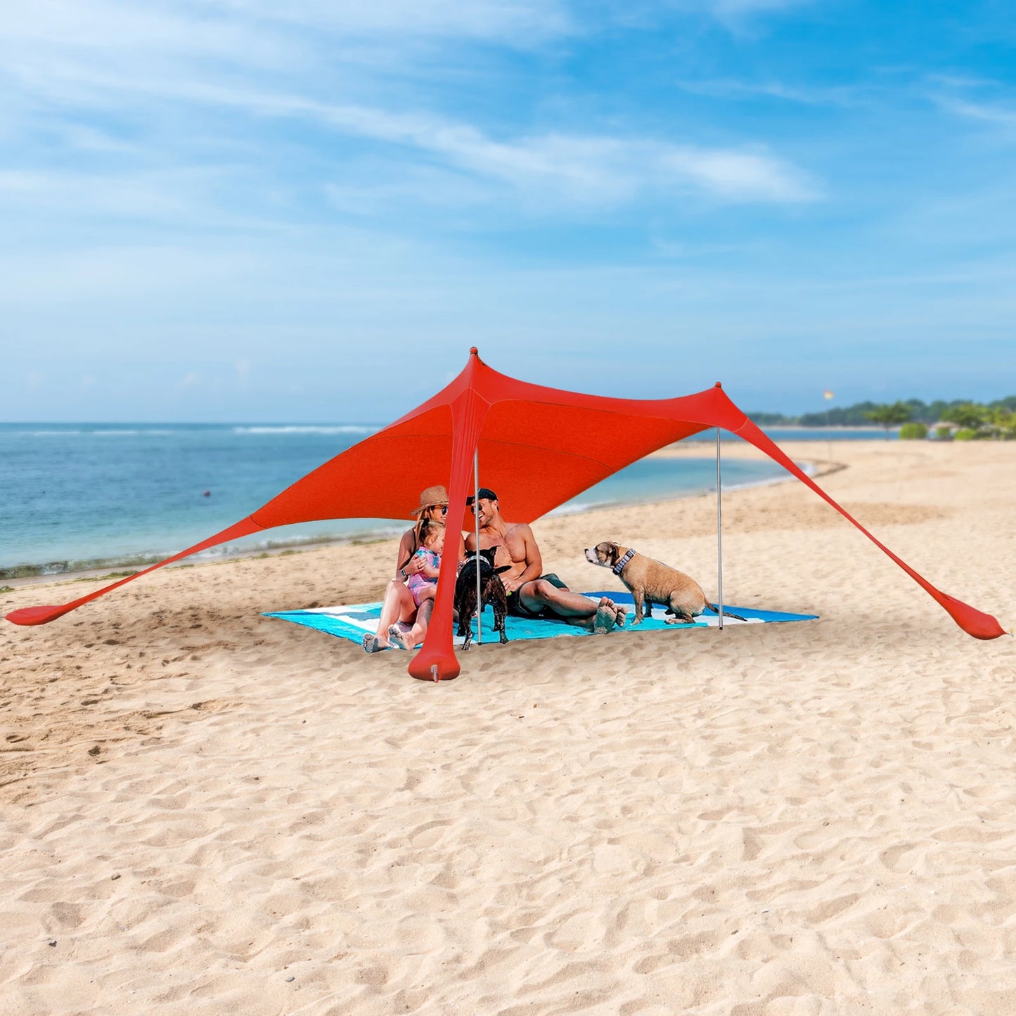 Red 2m * 1.6m Beach Elastic Sunshade Outdoor Tent for Beach Camping For 2-3 People For Beach Camping Fishing Backyard Picnic