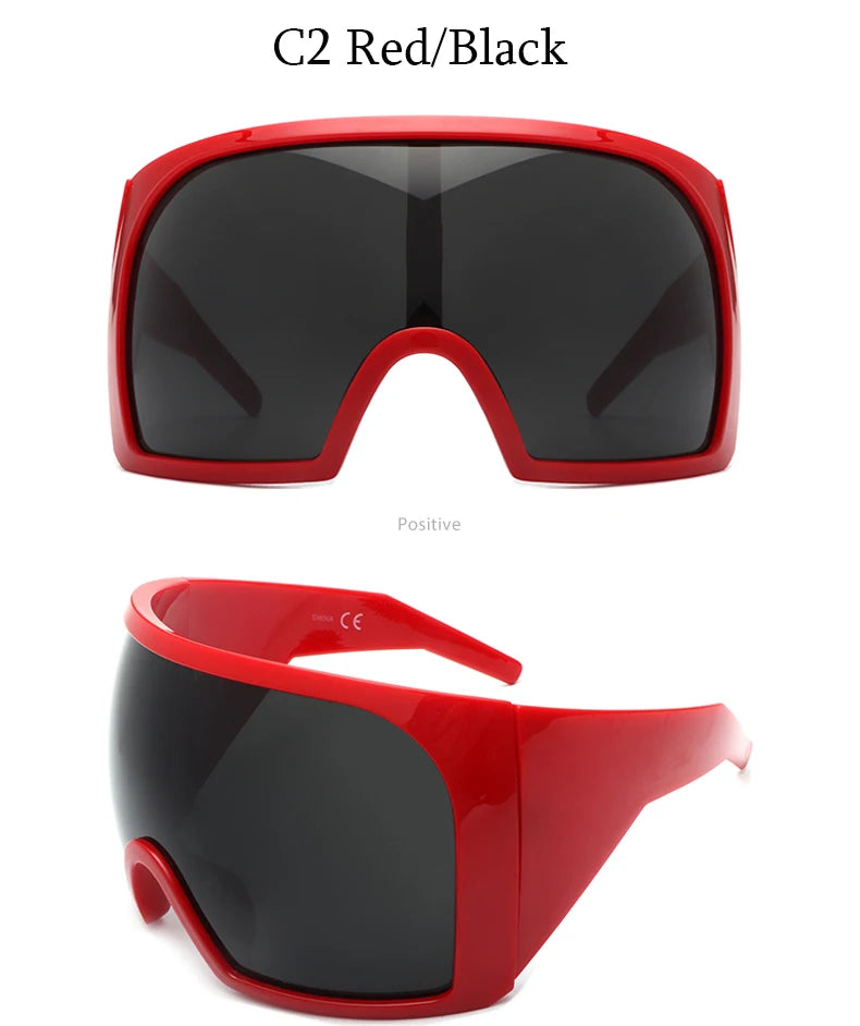 Oversized Punk One-piece Wrap Around Sunglasses Goggle Women Men Sun Glasses Female Surround 2000'S Shades Eyewear