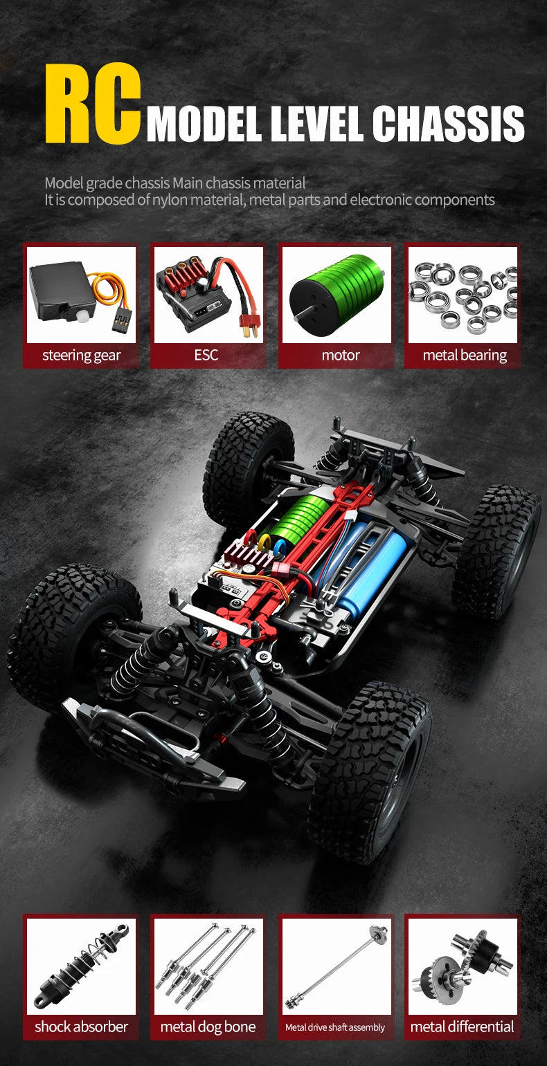 16103 PRO RC Offroad 4x4 70KM/H High-Speed RC Car 2.4GHz Brushless Motor, 1:16 4WD Off-road Climbing Vehicle Wtith LED Light