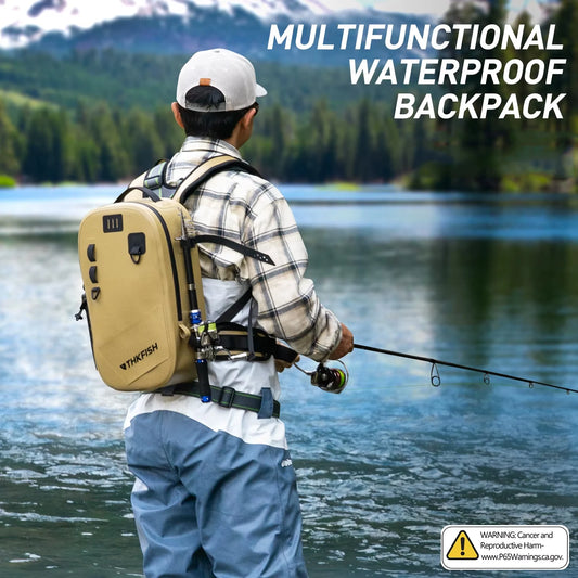 THKFISH IPX8 Waterproof Fishing Backpack Fly Fishing Bag Brown Fishing Tackle Storage Bags Outdoor Climbing Hiking Backpacks