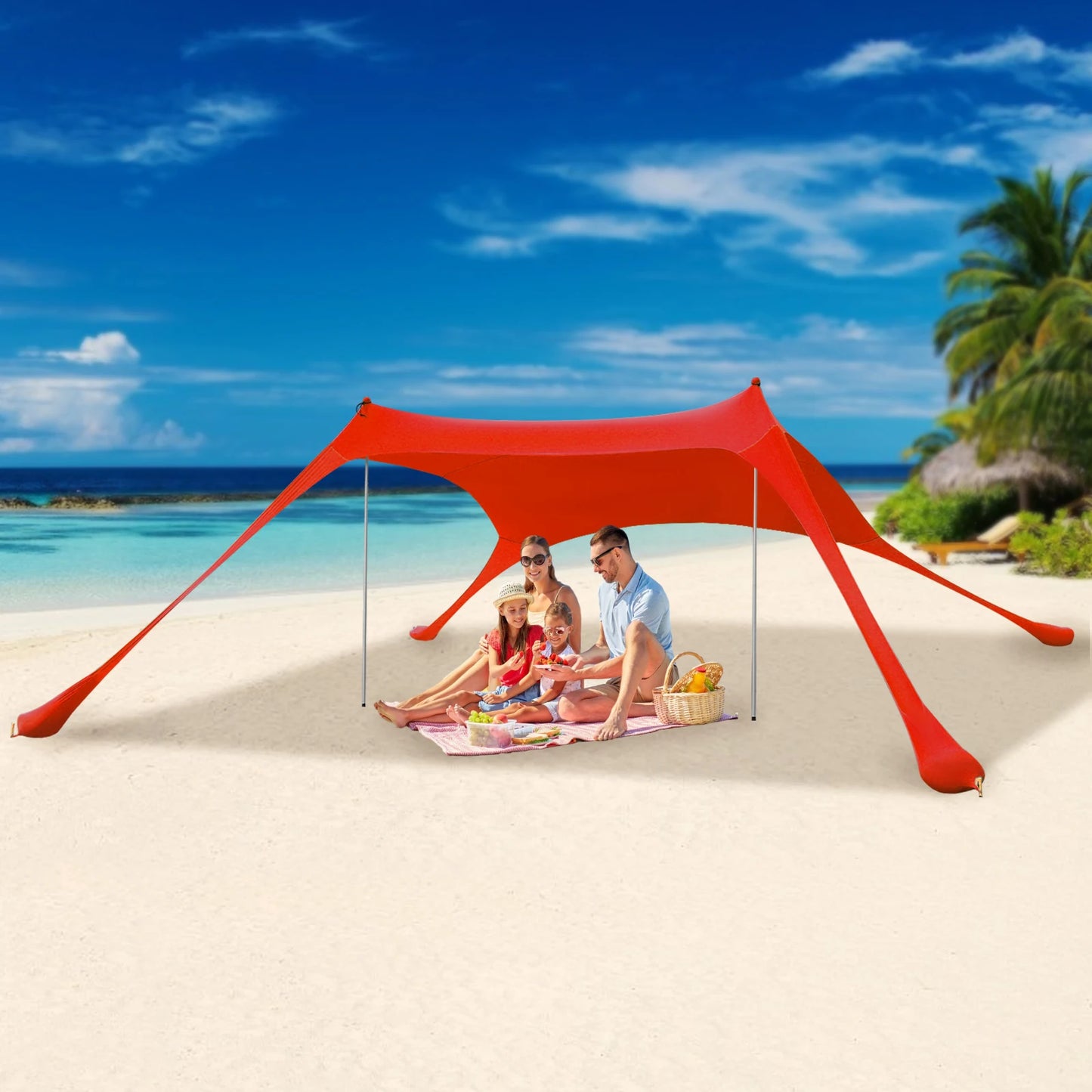 Red 2m * 1.6m Beach Elastic Sunshade Outdoor Tent for Beach Camping For 2-3 People For Beach Camping Fishing Backyard Picnic