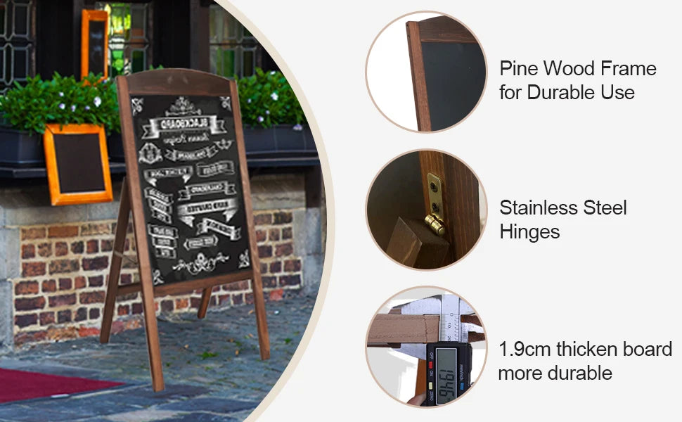 Wooden A-Frame Sign Freestanding Message Chalkboard Sidewalk Blackboard