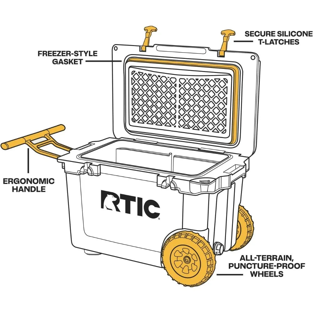 52 Quart Ultra-Light Wheeled Hard Cooler Insulated Portable Ice Chest Box for Beach, Drink, Beverage, Camping, Picnic, Fishing,