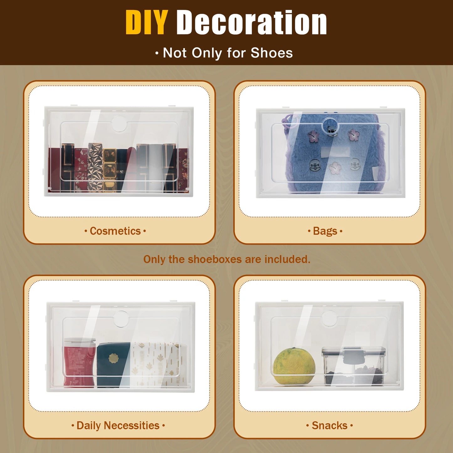 24pcs/set Transparent Plastic Shoe Case  Large Thickened Shoe Box Stackable Organizer Drawer Shoe Rack White