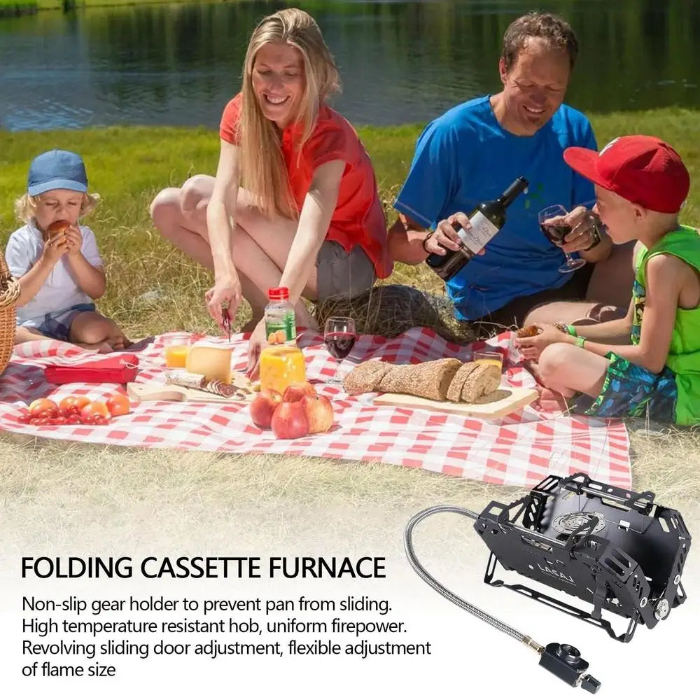 Camping Gas Stove Portable Folding Stove Windproof Cassette Gas Burner With Adjustable Valve Outdoor Hiking BBQ Cooking Cooker