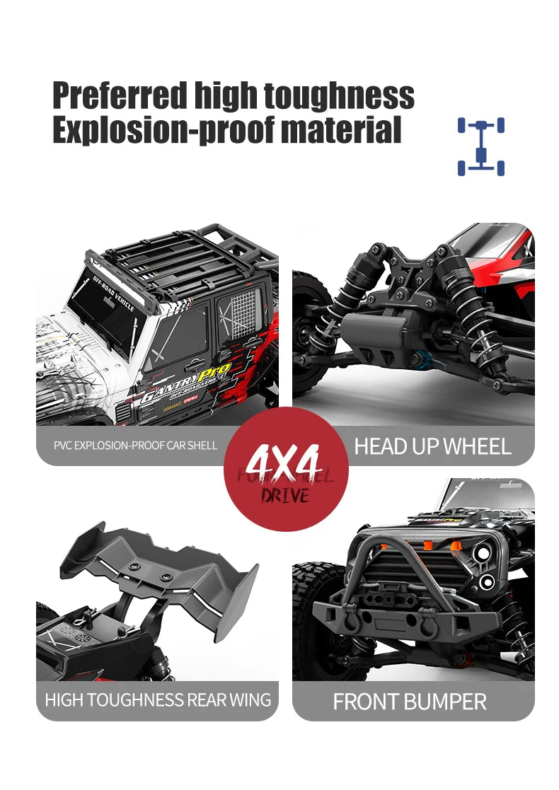 16103 PRO RC Offroad 4x4 70KM/H High-Speed RC Car 2.4GHz Brushless Motor, 1:16 4WD Off-road Climbing Vehicle Wtith LED Light