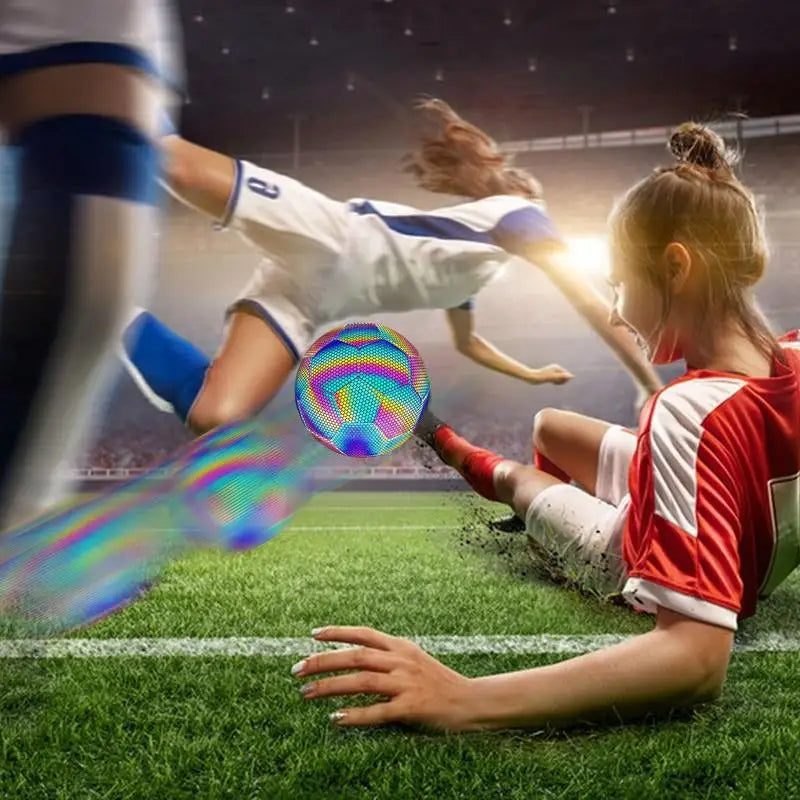 Reflective Football Holographic Luminous Soccer Ball Night Outdoor Sports Glowing Standard Soccer Size 4/5 for Training