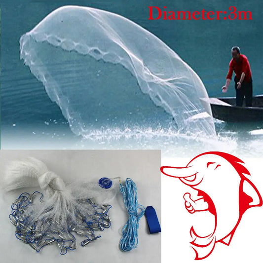 10ft Diameter Fishing Cast Net 0.59*0.59in mesh Fishing Cast Net for Bait Trap