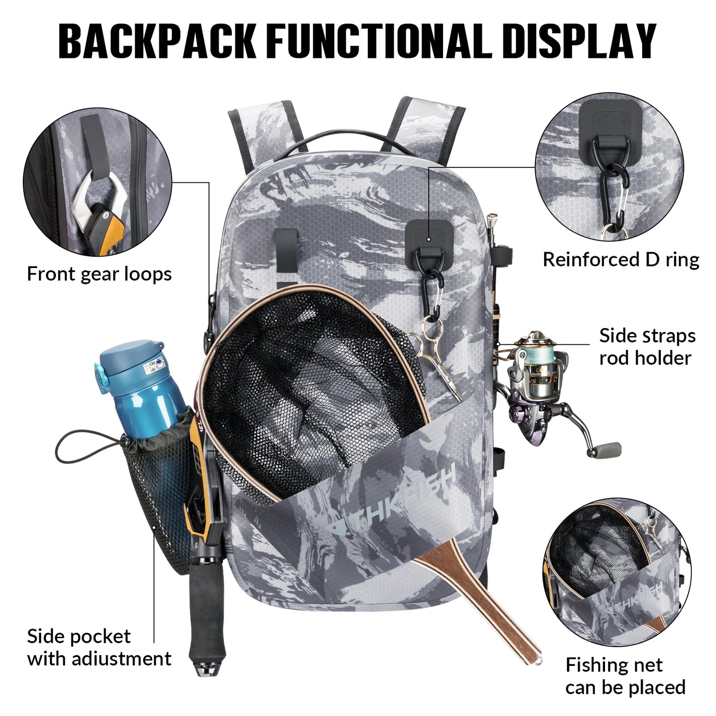 THKFISH IPX8 Waterproof Fishing Backpack Fly Fishing Bag Brown Fishing Tackle Storage Bags Outdoor Climbing Hiking Backpacks